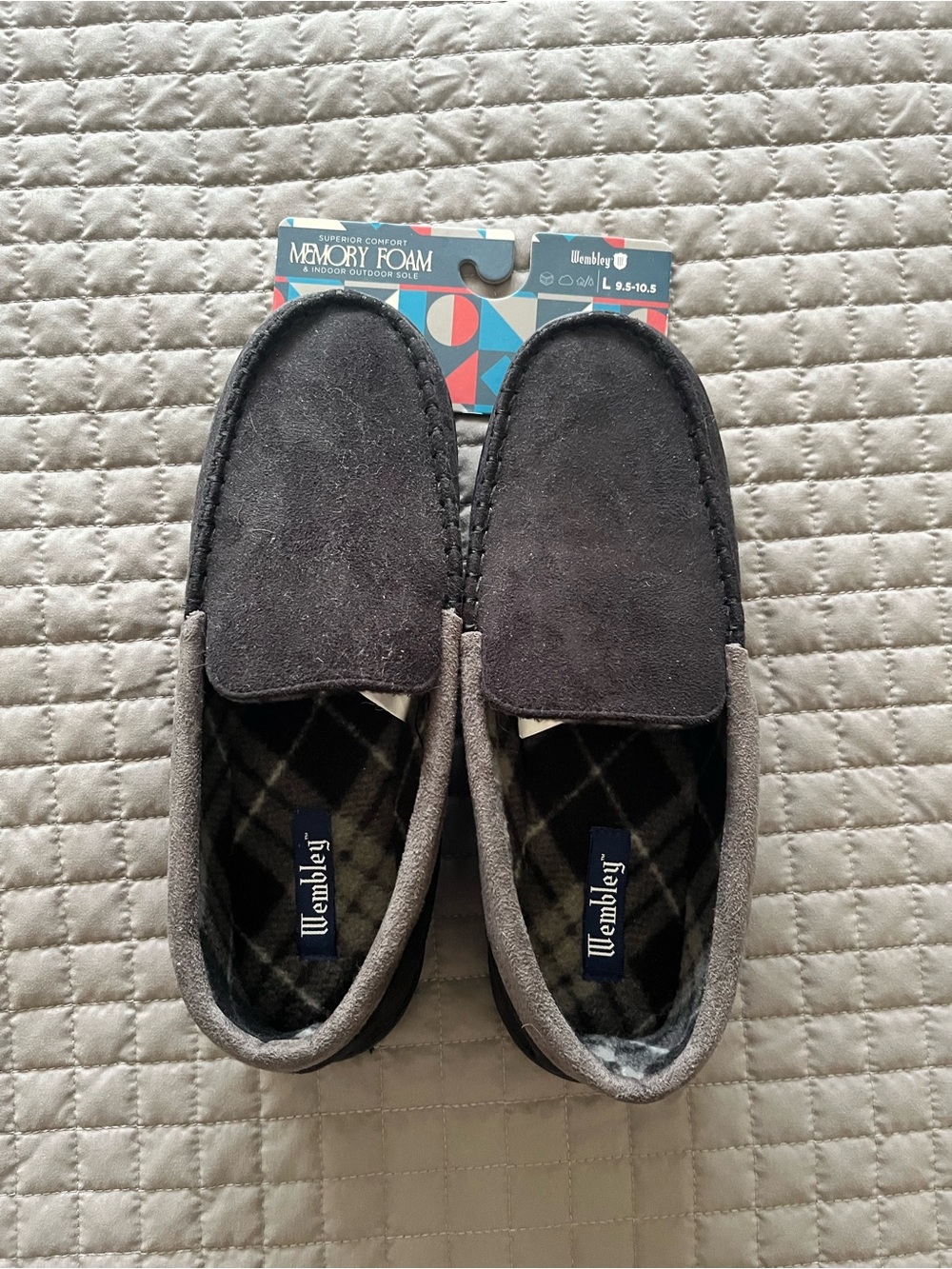 NWT WEMBLEY Men's Dark Gray Suede Memory Foam Slippers | L 9.5-10.5